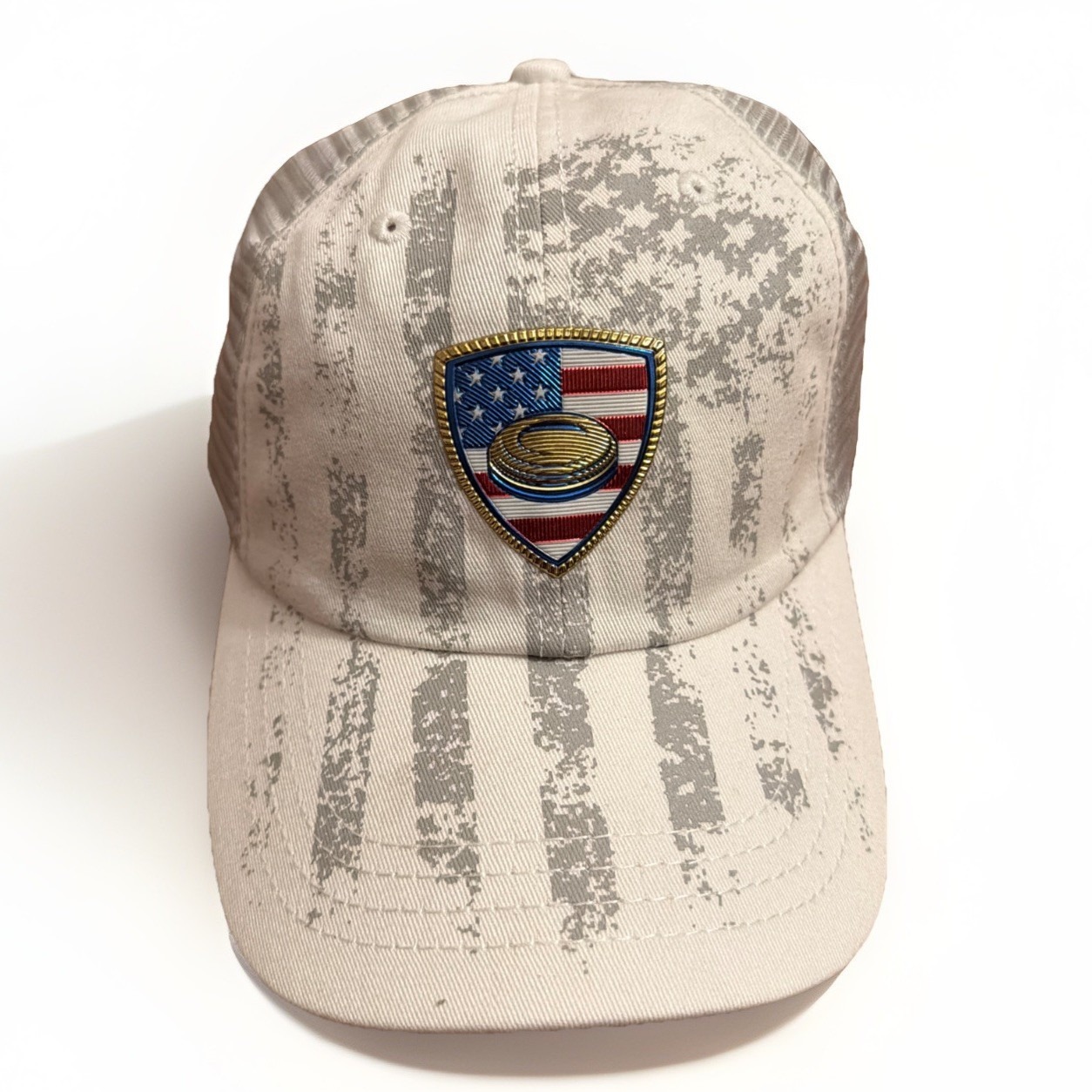 Paramount Apparel Washed White Gray Tye Dye Trucker Hat Coin Emblem Nwt